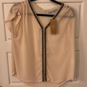Francesca’s sheer cream blouse with beading